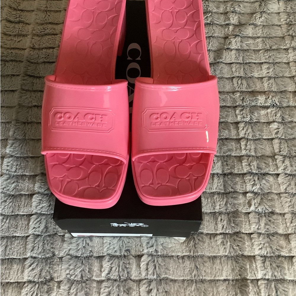 Coach Vibrant Pink Jelly Slide Sandals Scarlett Block Heel Size 10 (Women’s)